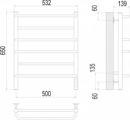 П/сушитель Евромикс П6 500*650 Электро (quick touch) порошковый (RAL 9003 белый матовый) во Владивостоке
