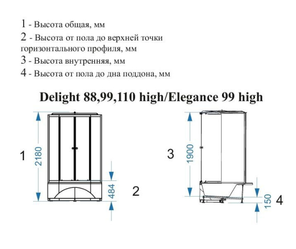 Купить Душ. кабина Делайт Слим 99, high (высокий поддон, черные стенки, тонированное стекло) 90*90*218см DS01DS99HBT00  в городе #REGION_NAME#